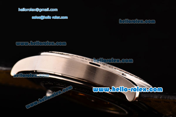Vacheron Constantin Patrimony Swiss ETA 2836 Automatic Steel Case Diamond Bezel and Black Leather Strap with White Dial Diamond Markers - Click Image to Close